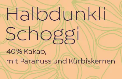 Halbdunkli SAM Schoggi mit Paranuss und Kürbiskernen, Schweizer Schokolade, bio, fair, sozial, nachhaltig, bean to bar